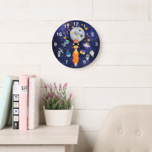 Horloge murale fusée spatiale pour garçons
