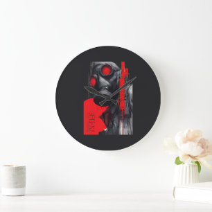 Horloge murale gaz masque Trash Polka rouge noir