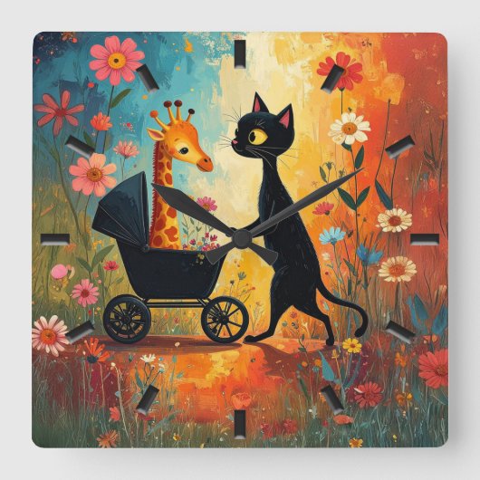 Horloge murale girafe chat mignon (Recto)