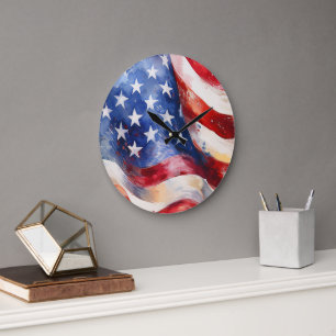 Horloge murale grand drapeau américain aquarelle