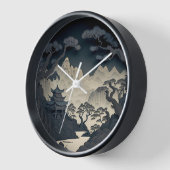 Horloge murale grise du paysage chinois encadré 3D (Angle)