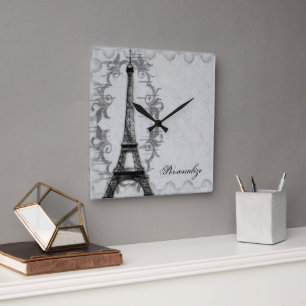 Horloge murale Grise Paris Grunge