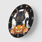 Horloge murale Halloween avec chat mignon (Angle)