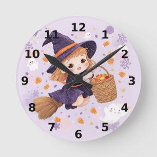 Horloge murale Halloween Sorcière Violette