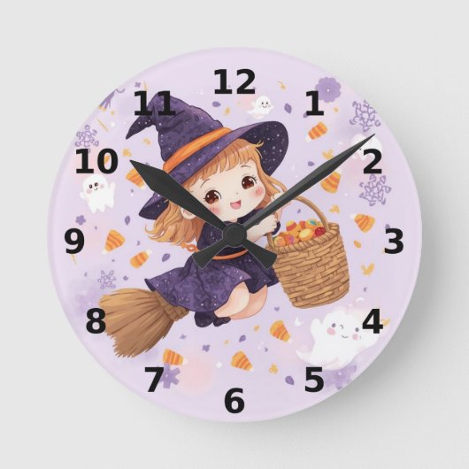 Horloge murale Halloween Sorcière Violette (Recto)