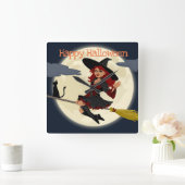 Horloge murale heureuse de sorcière de Halloween (Maison)