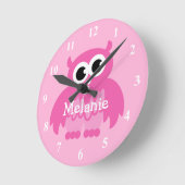 Horloge murale hibou rose avec prénom de bébé pour (Angle)