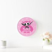 Horloge murale hibou rose avec prénom de bébé pour (Maison)