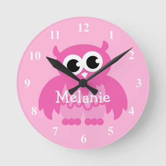 Horloge murale hibou rose avec prénom de bébé pour (Recto)
