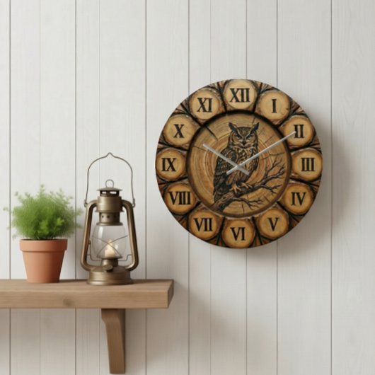 Horloge murale hibou rustique | Décoration de caba
