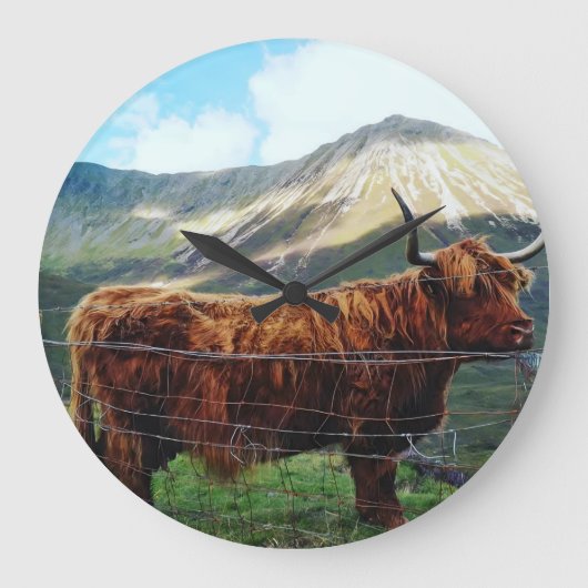 Horloge murale Highland Cow - Décoration rustique (Recto)