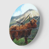 Horloge murale Highland Cow - Décoration rustique (Angle)