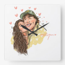 Horloge murale illustration de couple romantique