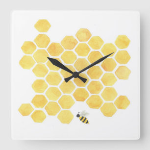Horloge murale jaune d'abeille de nid d'abeilles