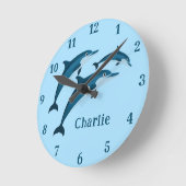 Horloge murale jolis dauphins bleus pour enfants (Angle)