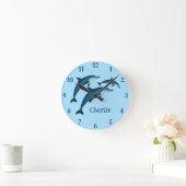 Horloge murale jolis dauphins bleus pour enfants (Maison)