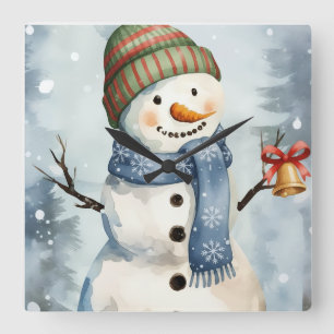 Horloge murale « Joyeux bonhomme de neige avec clo