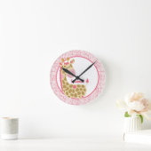 Horloge murale Jungle Giraffe (rose) Ajouter un no (Maison)