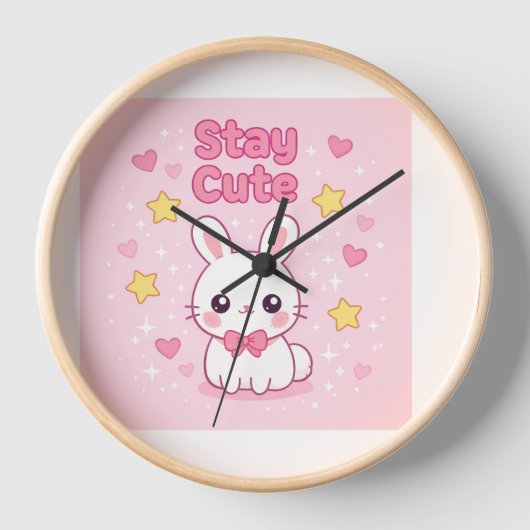 Horloge murale lapin rose mignon (Recto)