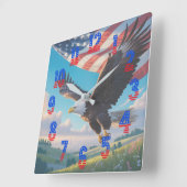 Horloge murale Liberty Eagle & Flag Square (1776–2 (Angle)