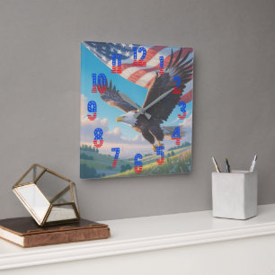 Horloge murale Liberty Eagle & Flag Square (1776–2