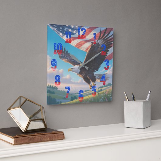 Horloge murale Liberty Eagle & Flag Square (1776–2 (Bureau)