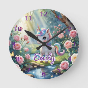 Horloge murale licorne personnalisée – Forêt de ro