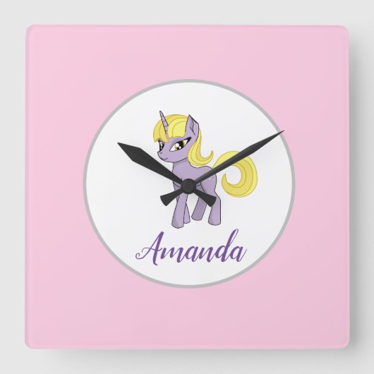 Horloge murale Licorne Rose Fille Décoration de ch (Recto)