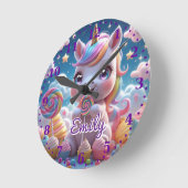 Horloge murale Lollipop Unicorn - Nom modifiable (Angle)