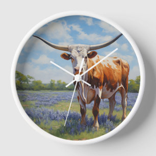 Horloge murale Longhorn et Bluebonnets
