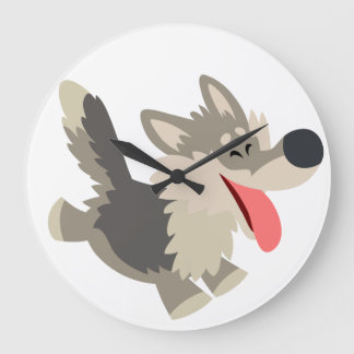 Horloge murale loup de dessin animé mignon et joue