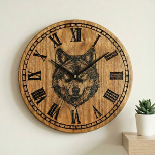 Horloge murale Loup – Gardien sauvage silencieux