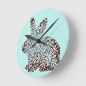 Horloge murale Mandala Lapin Chocolat et Bleus (Angle)