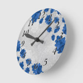 Horloge murale moderne, Feuilles bleus sur la text (Angle)