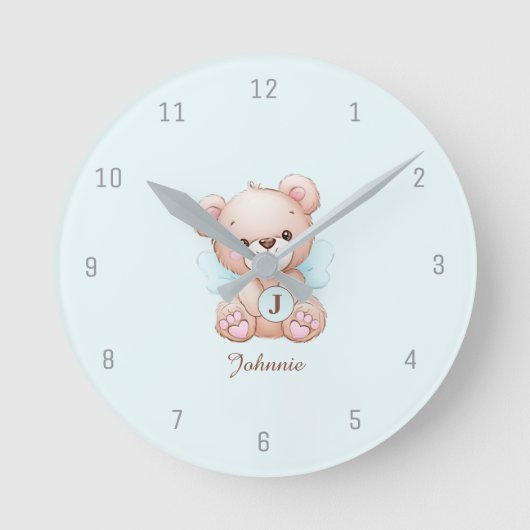 Horloge murale monogramme bébé bleu avec nom (Recto)