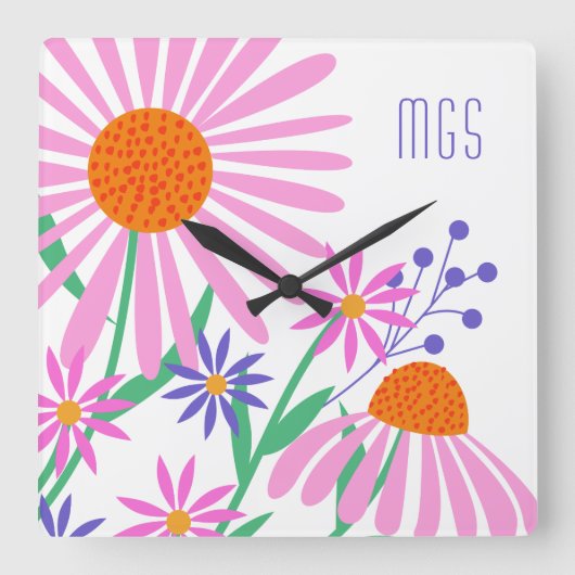 Horloge murale monogramme personnalisée Cute Daisi (Recto)