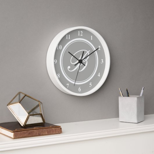 Horloge murale monographique personnalisée gris et (Bureau)