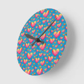 Horloge murale multicolore Coeurs aquarelles (Angle)