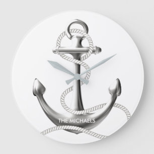 Horloge murale nautique d'ancre argentée