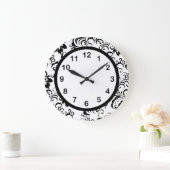 Horloge murale Noir blanc Trim Damask Floral (3) (Maison)