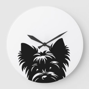 Horloge murale noir et blanc Yorkie qui regarde