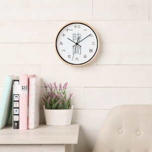 Horloge murale noire et blanche en kanji japonais