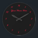 Horloge murale noire et rouge Texte et couleurs pe<br><div class="desc">Belles couleurs personnalisables Horloges - Choisissez / ajoutez vos couleurs arrière - plans et numériques préférées ! Choisissez Vos Polices Uniques ! Ajoutez votre logo / texte / nom / date / image / image ...  ou autre :)</div>
