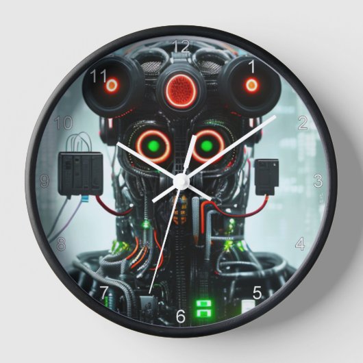 Horloge murale noire Robot 5 avec chiffres (Recto)