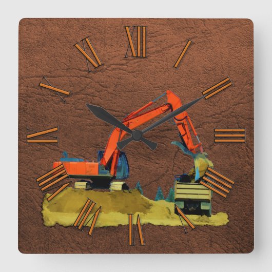 Horloge murale Orange Excavator et Jaune Truck (Recto)