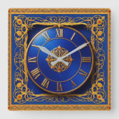 Horloge murale ornée bleu cobalt doré (Recto)