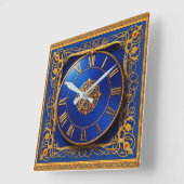 Horloge murale ornée bleu cobalt doré (Angle)