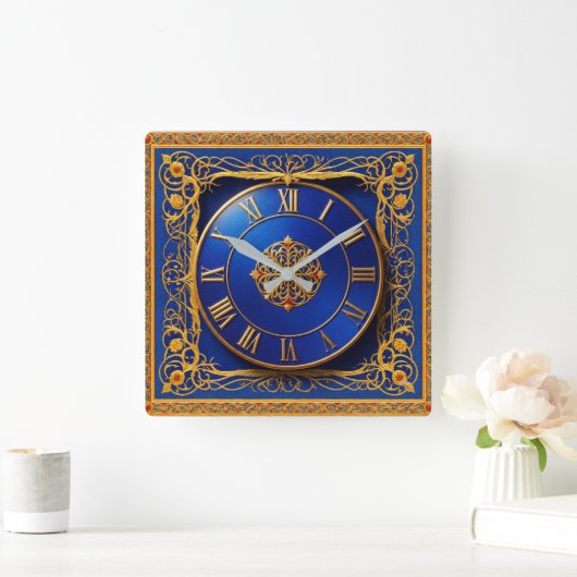 Horloge murale ornée bleu cobalt doré (Maison)