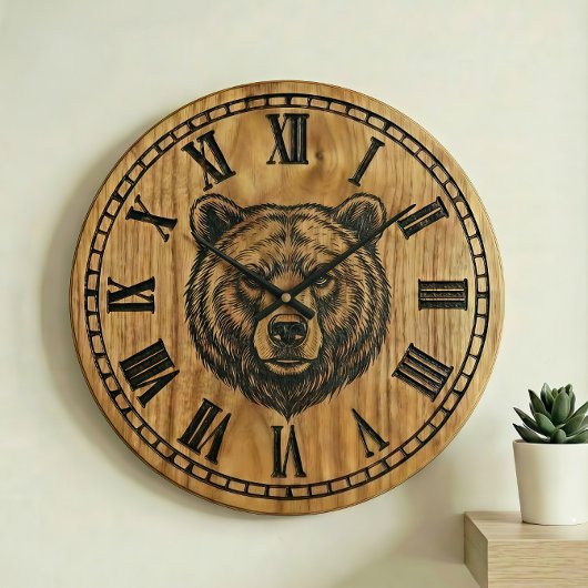 Horloge murale ours - Design de style en bois