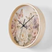 Horloge murale papillon et fleurs à l'aquarelle (Angle)